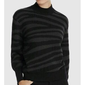 AQUA Cashmere Zebra Stripe Balloon Sleeve Mock Neck Sweater Sz L Luxury Soft